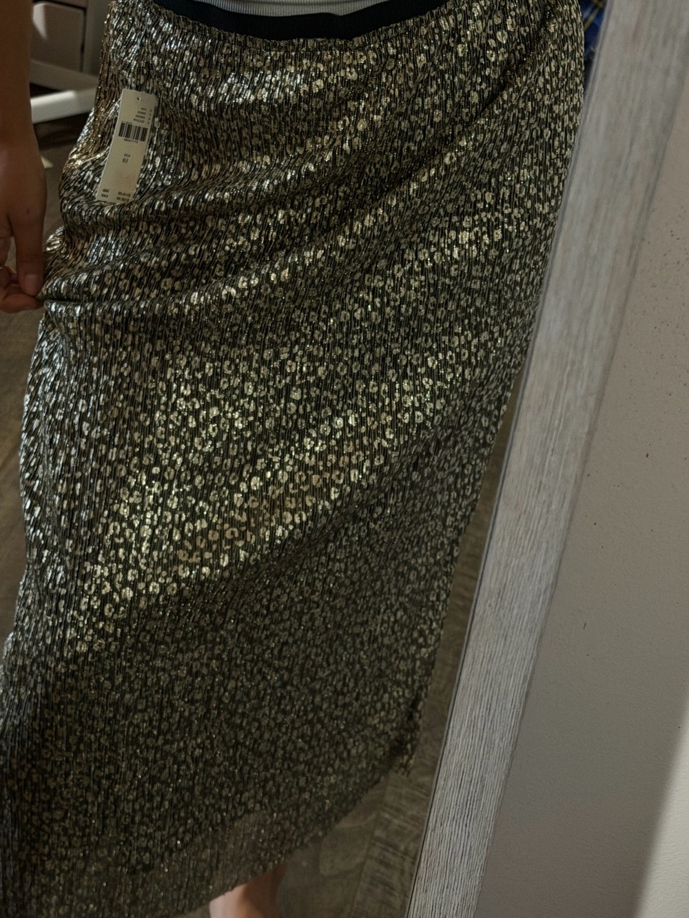 Anthropologie Metallic Leopard-Print Midi Skirt - Black & Gold